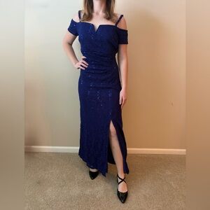 Elegant Blue Sequin Maxi Dress